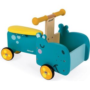 Janod - Nijlpaard Ride-On Houten Bakfiets - Loopfiets Met Ergonomische Handgrepen En Stille Wielen - Geschikt Vanaf 1 Jaar