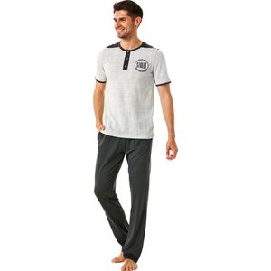 Feyza - Heren Pyjama Set, Korte Mouwen, Rookgrijs - S