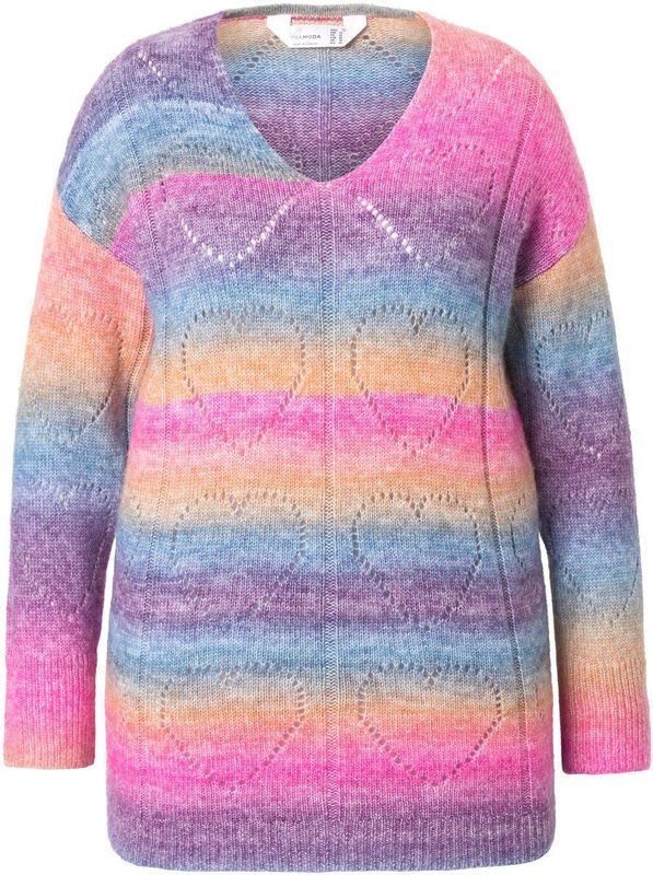 MIAMODA MIAMODA - Dames - Trui kleurverloop hart-ajourmotief V-hals lange mouwen - Purper - Maat 44