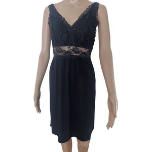 Dames - Nachtmode - Slipdress - Kleur Zwart - Maat 42 - Moederdag - Kerst