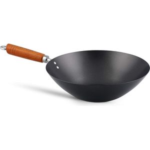 Wokpan - Koolstofstaal - 31 cm - Classic - Niet Plakken - Houten Handvat