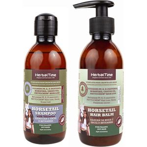Herbal Time Horsetail Shampoo & Hair Balm Voordeelverpakking - met Paardenstaart Extract, Heermoes, Vitamines - Tegen Vochtarme Hoofdhuid en Futloos Haar - 2 x 240ml