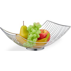 Relaxdays fruitschaal metaal - zilver - schaal groente fruit - fruitmand open - langwerpig