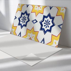 Wallfluent Vinyl Wandpaneel - Geometrisch patroon met sterren Wandpaneel PVC - 100 cm x 50 cm - Geel Vinyl Wandpaneel - Set van 1 - Rechthoekig Wandbekleding Vinyl - Texturen Wandpaneel - Zelfklevend Wandpaneel - Wandpaneel Keuken en Badkamer