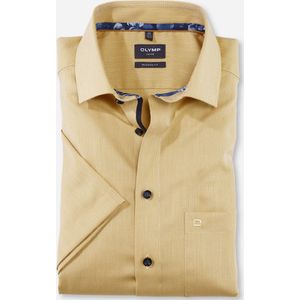OLYMP Luxor modern fit overhemd - korte mouw - structuur - geel - Strijkvrij - Boordmaat: 38