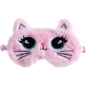 Schattig dierenslaapmasker, zacht pluchen slaapmasker, schattige cartoonkat, damesslaapmasker voor meisjes - roze