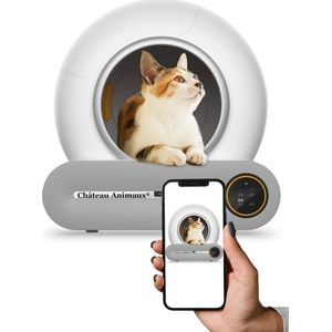 Château Animaux® - Automatische Kattenbak - XXL - Zelfreinigende Kattenbak - Inclusief Kattenbakmat en 4 Rollen Opvangzakjes - Met App en Touchscreen - 65L - Ook geschikt voor grotere katten
