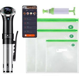 Perow Sous Vide Stick – Inclusief Wi-Fi en App – Inclusief Vacuum set - Slow Cooker – Smart Slowcooker – Sous Side Zakken - Zwart/RVS