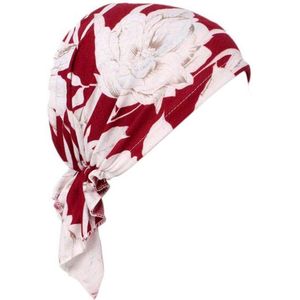 Bedrukte voorgebonden hoofddoek voor dames - blauwe tulband hoofddeksel - muts na chemo - haarverlies bij kanker .