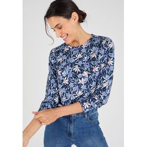 Damart - T-shirt van warm tricot met botanische print - Dames - Blauw - S