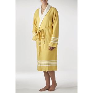 Gevoerde Hamam Badjas Krem Sultan Mustard Yellow - XL - Hotelkwaliteit - Sjaalkraag - Luxe badjas - Badstof - Sauna Badjas - Ochtendjas - Badmantel