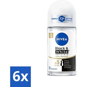 6 x Nivea - Deodorant - Roller - Black & White Silky Smooth - 50 ml - NIVEA Deodorant - Deodorant Roller - 48 Uur Bescherming - Antitranspirant - Anti-geur