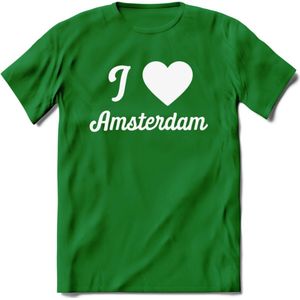 I Love Amsterdam T-Shirt | Souvenirs Holland Kleding | Dames / Heren / Unisex Koningsdag shirt | Grappig Nederland Fiets Land Cadeau | - Donker Groen - XXL