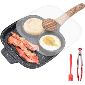 Braadpan, 21 cm pannenkoekenpan met deksel, 3 pannen, aluminium omeletpan met antiaanbaklaag voor ontbijt, voor inductie en gas