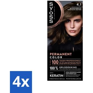 4 x SYOSS - Coloration 4-1 Middenbruin - Haarverf - Grijsdekking - Vermindert Haarbreuk - Permanente Haarkleuring - Haarkleur - Grijsdekking - Donkere Asblonde Haarkleur - Keratine