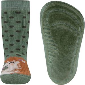 Ewers Antislipsok - Egeltje & Stippen Donkergrijs - Groen - Siliconenzool-19/20