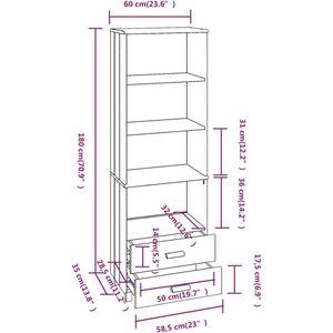 FIONERA Hoge kast HAMAR 60x35x180 cm massief grenenhout wit