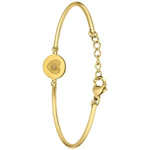 Lucardi Dames Stalen goldplated armband met hart bewerkt - Armband - Staal - Goudkleurig - 16 cm