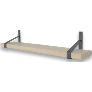 Eiken wandplank 50 x 20 cm inclusief zwarte plankdragers  - Wandplank hout - Wandplank industrieel - Fotoplank