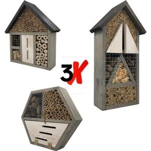 GARDEN SPIRIT Insectenhotel set van 3 - Bijenhotel - Vlinderhotel