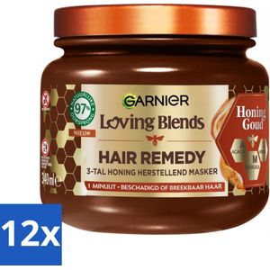 12 x Garnier - Loving Blends Honing Goud - Hair Remedy Haarmasker - Beschadigd & Breekbaar Haar - 340 ml - Haar Masker - Beschadigd Haar - Haarbreuk - Gespleten Punten - Haarmasker