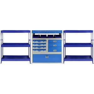 Monster Racking Metalen Bedrijfswagen Interieur Set - Bestelbus Opslag Stelling Kast Bedrijfswageninrichting - Staal - Blauw