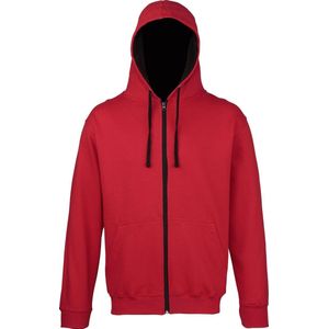 Awdis Heren Varsity Hooded Sweatshirt / Hoodie / Zoodie (Brand Rood/Jet Zwart)