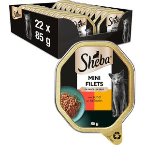 Sheba Kattenvoer Mini Filets - Adult - Natvoer - Rund en Kalkoen in Saus - kuipjes 22 x 85g