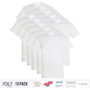 10 Pack Sol's Heren T-Shirt 100% biologisch katoen Ronde hals wit Maat S