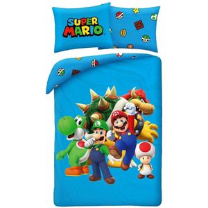 Super Mario Dekbedovertrek Blauw - Polyester - 140 x 200 cm 70 x 90 cm
