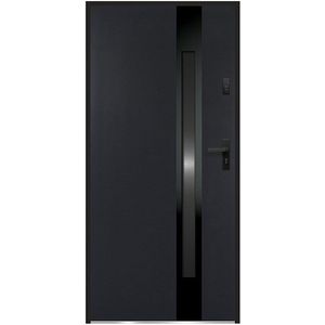 Voordeur - Antraciet - BRAGA - Massief en Roestvrij Staal - H207 x B100 cm - Draait Links Open