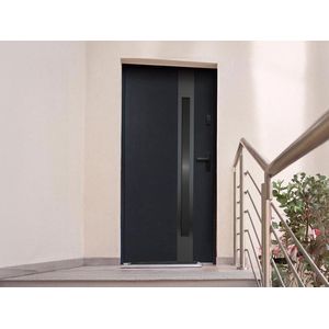 Voordeur - Antraciet - BRAGA - Massief en Roestvrij Staal - H207 x B100 cm - Draait Links Open