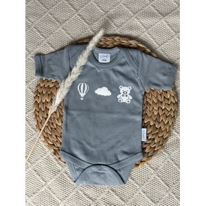 Romper - Figuurtjes - Ballon - Wolk - Teddy - 100% Katoen - Maat 50/56 - Personaliseerbaar - Grijsblauw