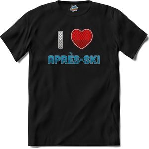 I Love Après-ki | Grappige apres ski shirt | Wintersport kleding - T-Shirt - Unisex - Zwart - Maat XXL