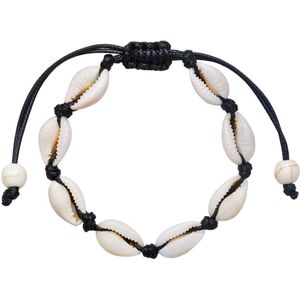 Fako Bijoux® - Enkelbandje Schelpjes - Enkelsieraad - Echte Schelpen - Nylon - Zwart