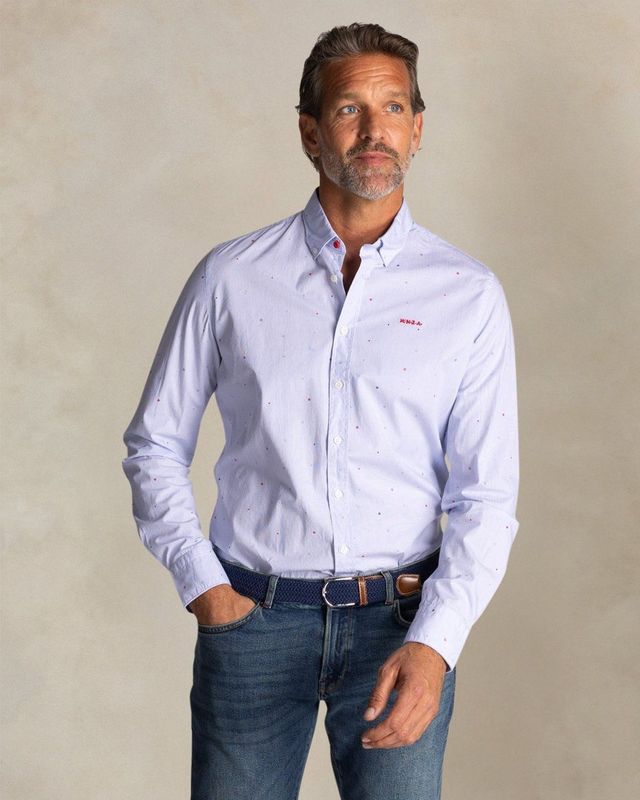 NZA - Blauw katoenen stretch overhemd