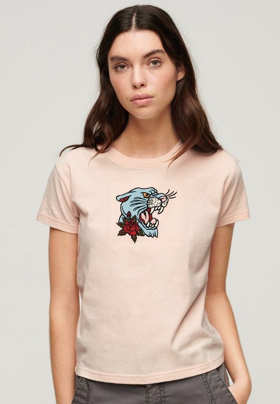 Superdry - Tattoo - T-shirt - Dames - Slimfit - Geborduurde Grafische Afbeelding