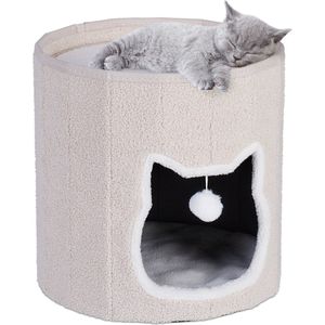 Relaxdays kattenmand overdekt - opvouwbaar - warm kattenholletje - poezenmand met speeltje