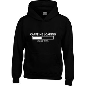 Hoodie - Caffeine Loading... Please Wait - Sarcastisch - Sarcasme - Tekst - Zwart - Unisex - Maat L