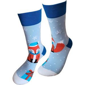 Grappige Sokken - Kerst Sokken - Vos sokken - Vosje - leuke sokken - vrolijke sokken - witte sokken - tennis sokken - sport sokken - valentijns cadeau - sokken met tekst - aparte sokken - Socks waar je Happy van wordt - maat 37-44