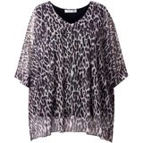 MIAMODA - Dames - Mesh blouse oversized luipaardprint ondoorzichtige jersey top - Zwart - Maat 42+