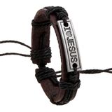 Fako Bijoux® - Leren Armband - Leder - I Love Jesus Smal - Bruin/Zwart