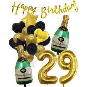 29 Jaar Verjaardag Cijferballon 29 - Feestpakket Snoes Ballonnen Pop The Bottles - Zwart Goud Groen Versiering