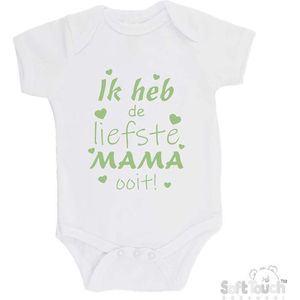100% katoenen Romper ""Ik heb de liefste MAMA ooit!"" Moederdag Unisex Katoen Wit/sage green (saliegroen) 68/74