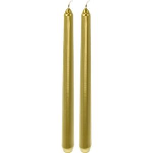 2x Gouden dinerkaarsen/lange kaarsen 25 cm - Gouden tafelkaarsen