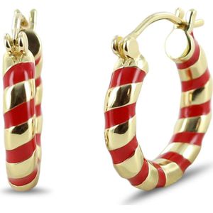 Silvent 9SIL-22615 Zilveren Oorringen met Emaille - Dames - 15 mm Doorsnee - 15 x 3 mm - Rood - Zilver - Gold Plating (Verguld/Goud op Zilver)