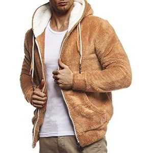 Heren sweatjack teddy fleece jas met capuchon hoodie overgangsjas