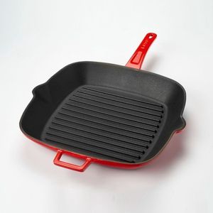 LAVA GIETIJZEREN GRILL PAN -ROOD-METALEN HANDVAT 28 CM-GESCHIKT VOOR ALLE WARMTEBRONNEN