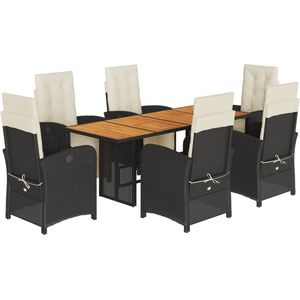 vidaXL - 7-delige - Tuinset - met - kussens - poly - rattan - zwart