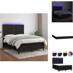 vidaXL Boxspring LED - 140 x 190 cm - Zwarte stof - Verstelbaar hoofdbord - Pocketvering matras - Huidvriendelijk topmatras - Met kleurrijke LED-verlichting - Bed